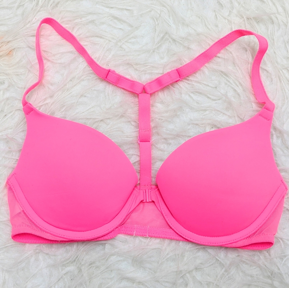 Hot Pink Racer back Mesh Bra - Pink